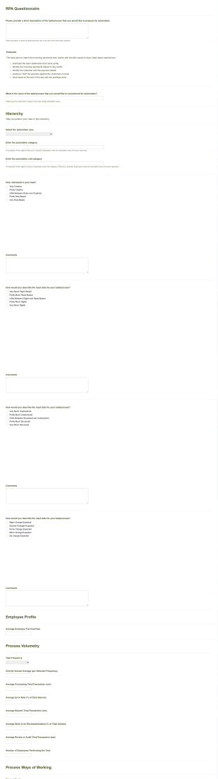 RPA Questionnaire Form Template