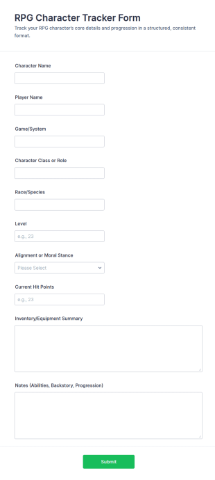 RPG Character Tracker Form Template