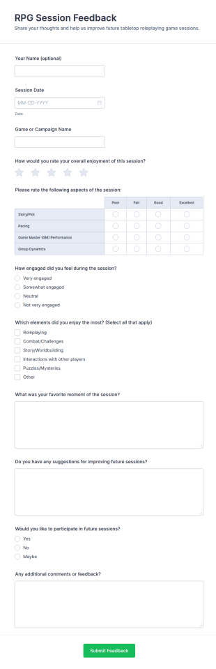 RPG Session Feedback Form Template