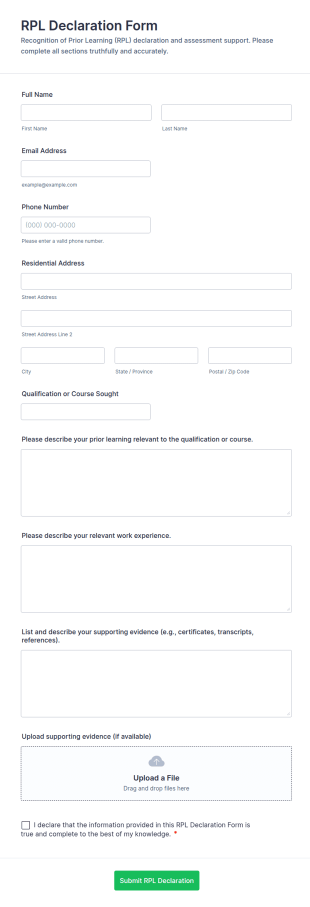 RPL Declaration Form Template