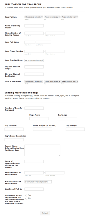 Transportation Application Form Template
