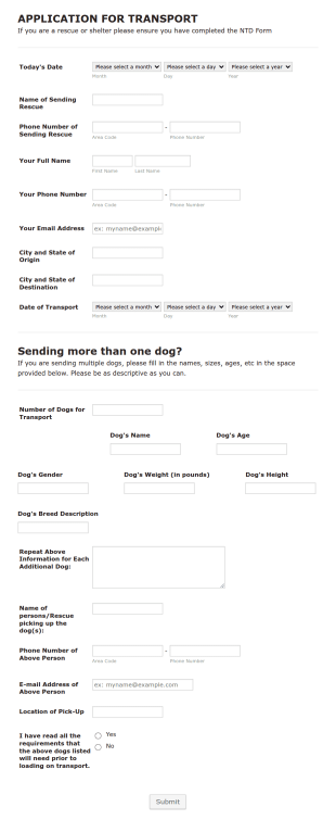 Transportation Application Form Template