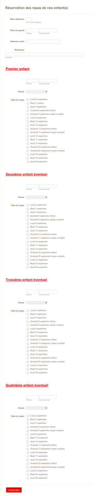 Réservation Repas Form Template