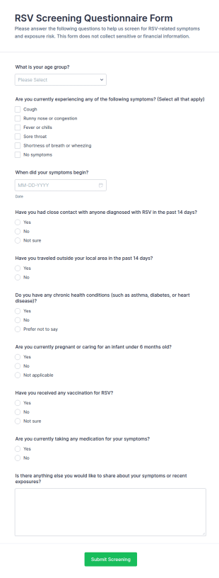 RSV Screening Questionnaire Form Template