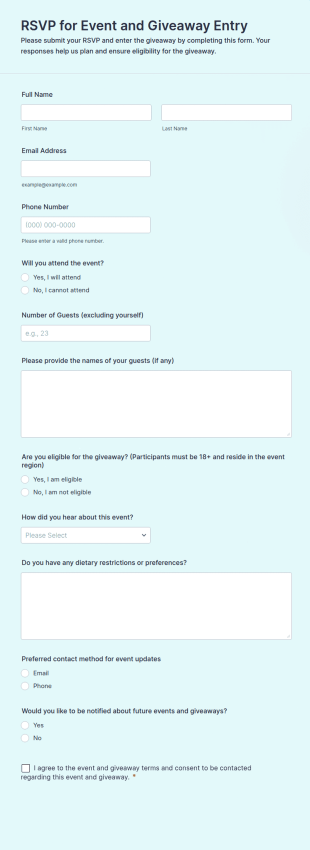 RSVP For Event & Giveaway Entry Form Template