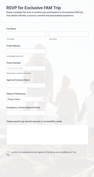 RSVP For Exclusive FAM Trip Form Template