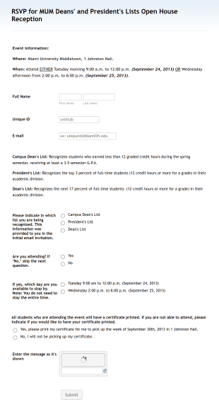 Rsvp For Mum Deans And President S Lists Form Template