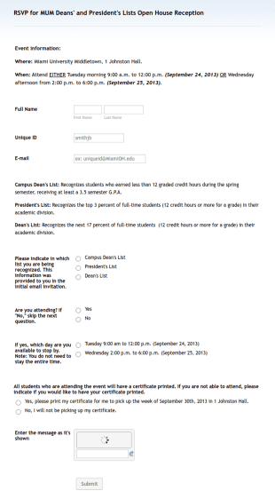 RSVP Form For School Events