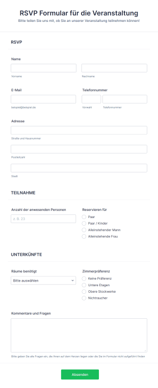 RSVP Formular Für Die Veranstaltung Form Template