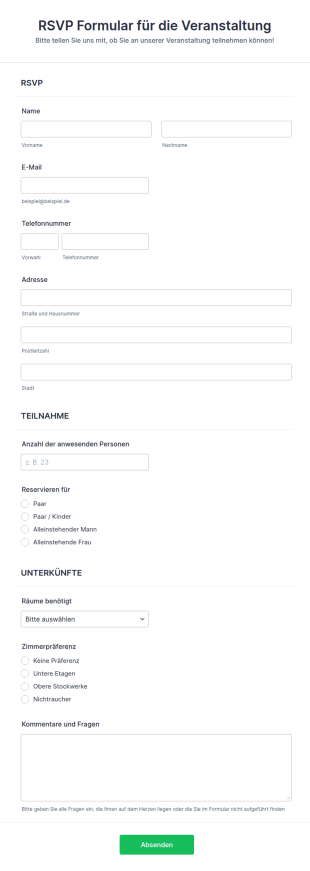 RSVP Formular Für Die Veranstaltung