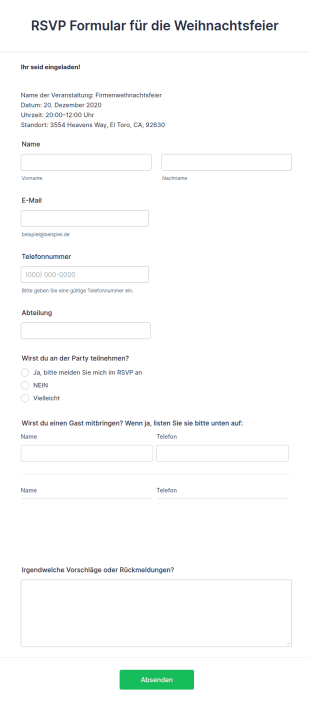 RSVP Formular Für Die Weihnachtsfeier