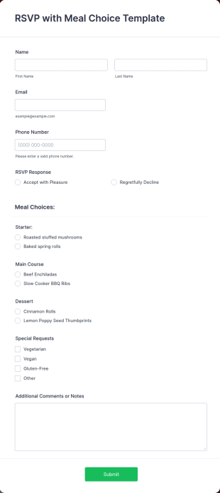 RSVP With Meal Choice Form Template