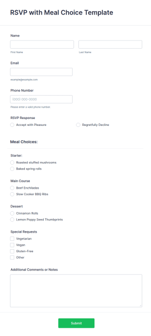 RSVP With Meal Choice Template