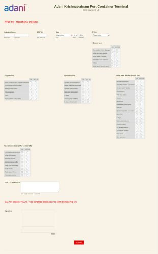 RTG Inspection Checklist Form Template