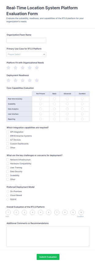 Real Time Location System Platform Evaluation Form Template