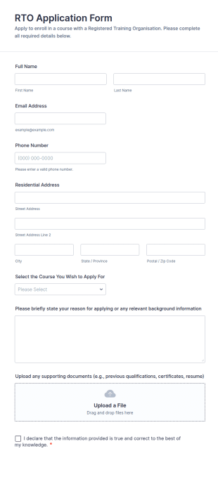RTO Application Form Template