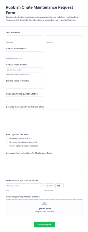 Rubbish Chute Maintenance Request Form Template