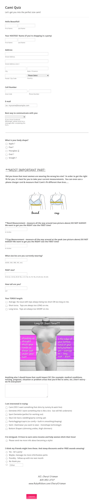 Ruby Ribbon Cami Quiz Form Template