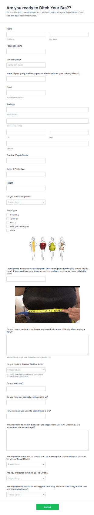 Bra Size Detection Form Template