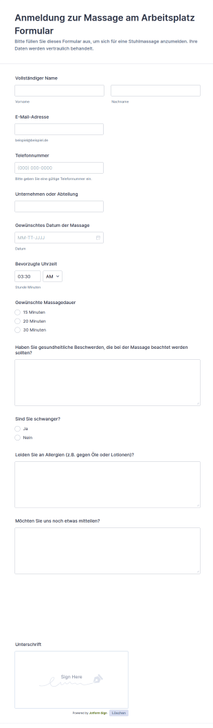 Rückenmassage Anmeldeformular