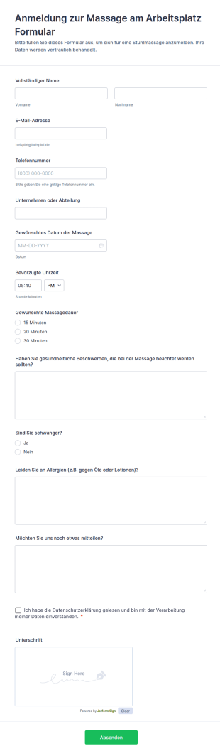 Rückenmassage Anmeldeformular