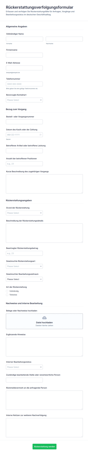 Rückerstattungs Tracker Formular