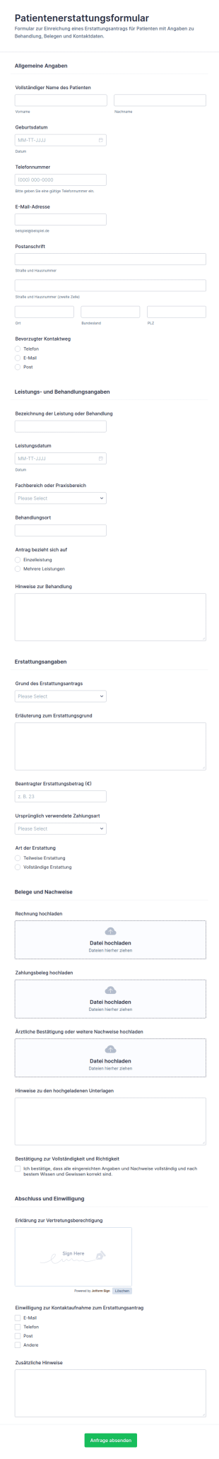 Rückerstattungsanfrage Für Patientenformular 🏥