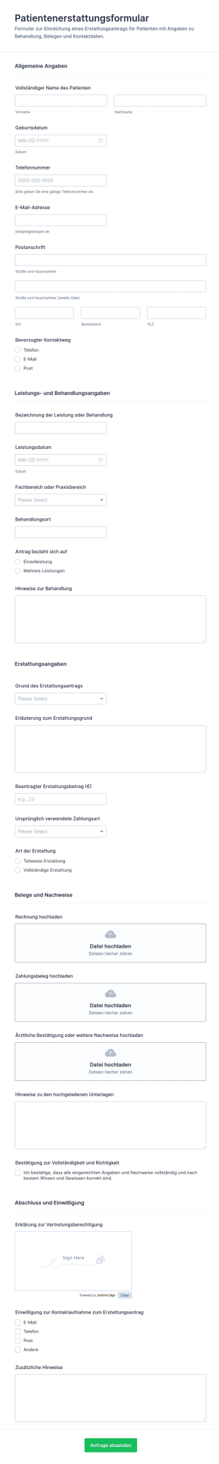 Rückerstattungsanfrage Für Patientenformular 🏥