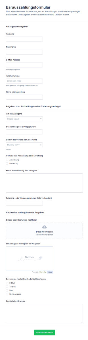Rückerstattungsantrag Formular