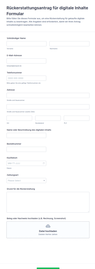 Rückerstattungsantrag Für Digitale Inhalte Formular