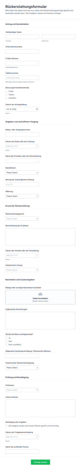 Rückerstattungsfreigabe Formular