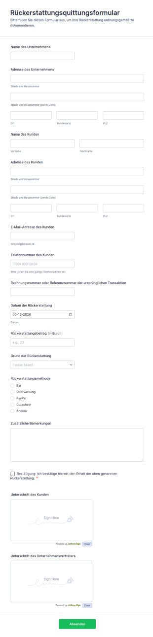 Rückerstattungsquittungsformular