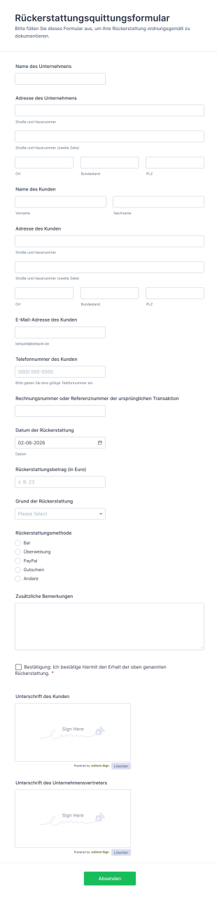 Rückerstattungsquittungsformular
