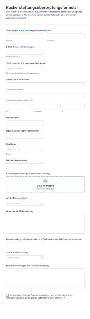 Rückerstattungsüberprüfungsformular