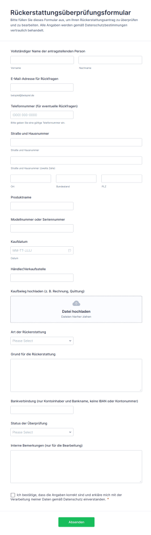 Rückerstattungsüberprüfungsformular