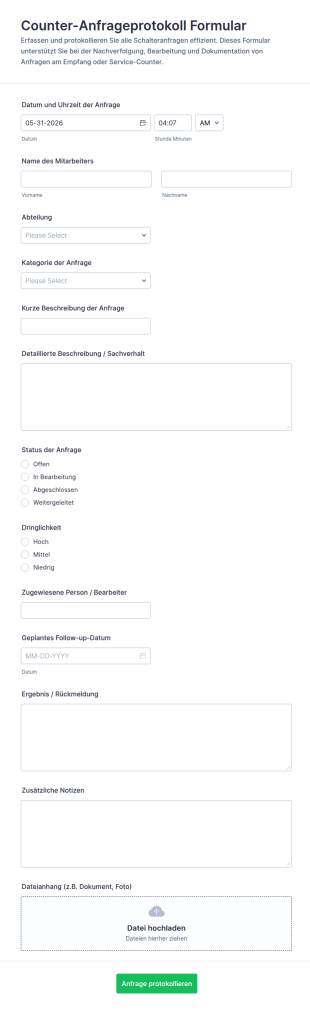 Rückfrageprotokoll Formular