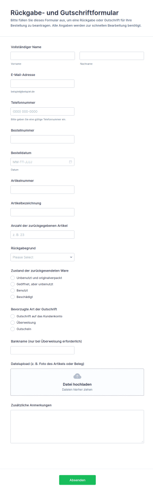 Rückgabe Und Gutschriftenformular