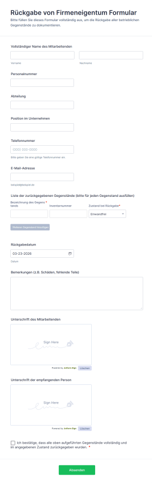Rückgabe Von Firmeneigentum Formular