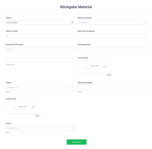 Rückgabeformular Form Template