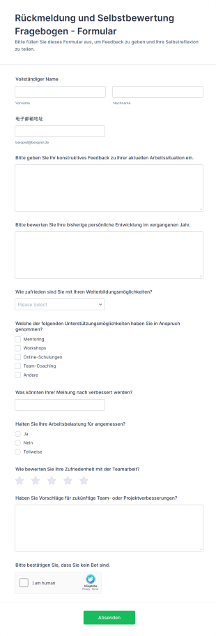 Rückmeldung Und Selbstbewertung Fragebogen Formular