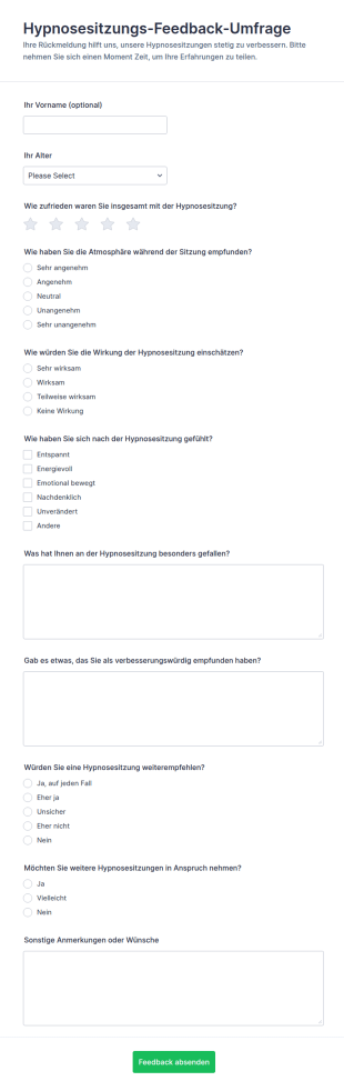Rückmeldung Zur Hypnotherapie Sitzung Umfrage