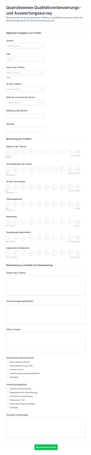 Rückmeldungsformular Für Das Quartalsmeeting Zur Qualitätssicherung