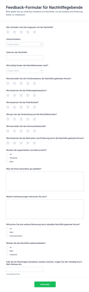 Rückmeldungsformular Für Nachhilfelehrer