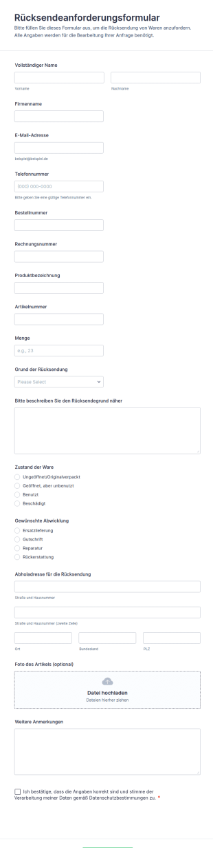 Rücksendeanforderungsformular