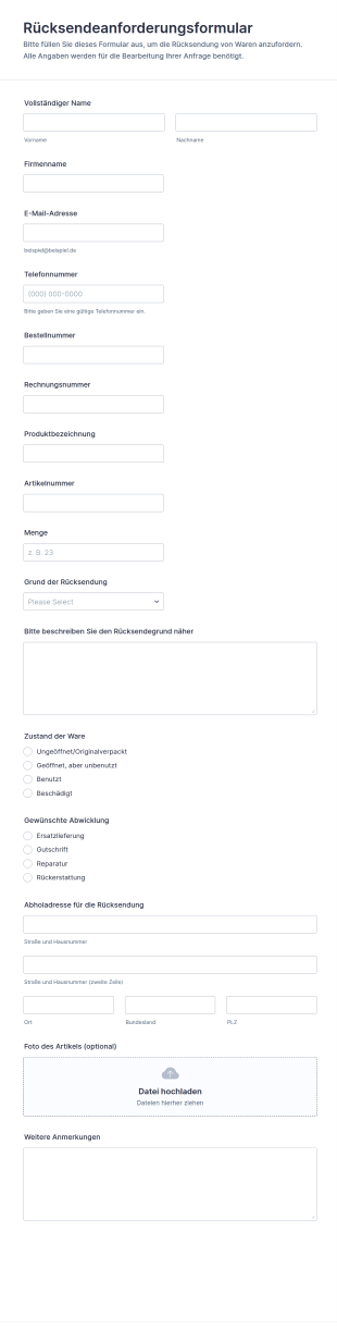Rücksendeanforderungsformular