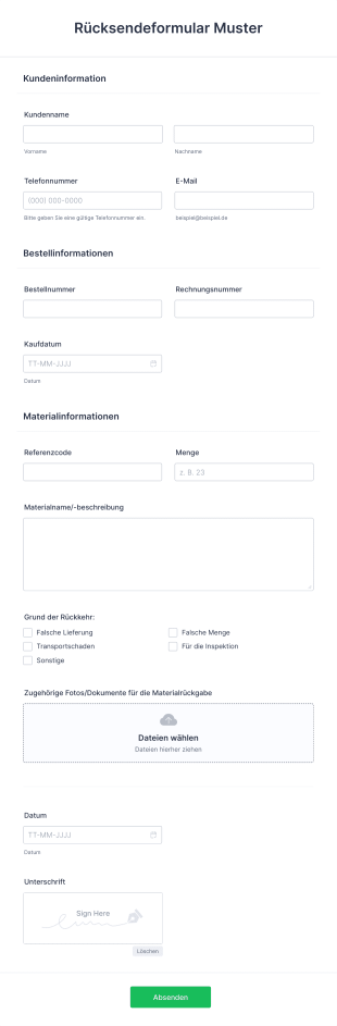 Rücksendeformular Muster Form Template