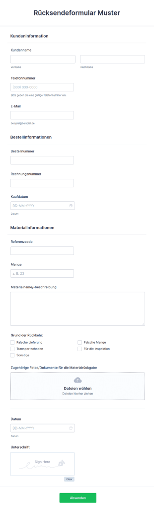 Rücksendeformular Muster