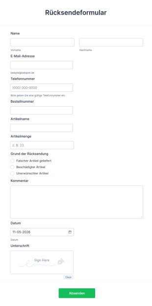 Rücksendeformular