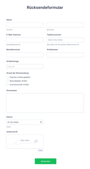 Rücksendeformular