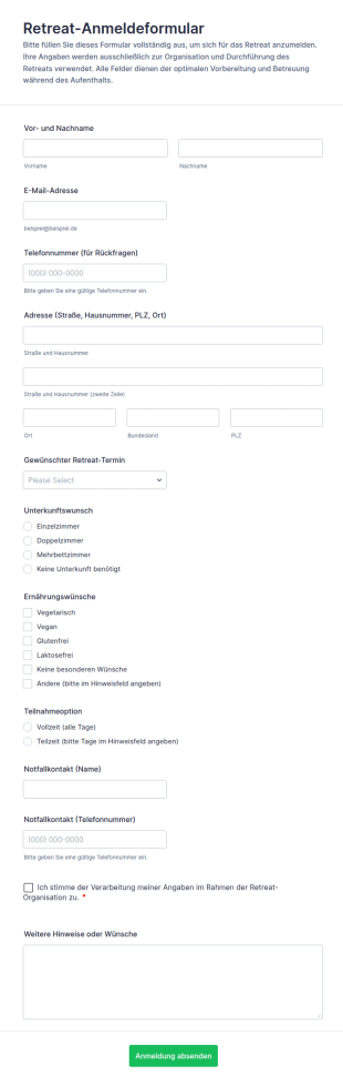 Rückzugsanmeldung Formular